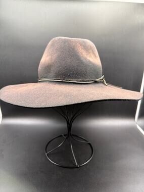 Phenix 100% Wool Wide Brim Rancher Fedora Hat Gray Faux Leather Band One Size